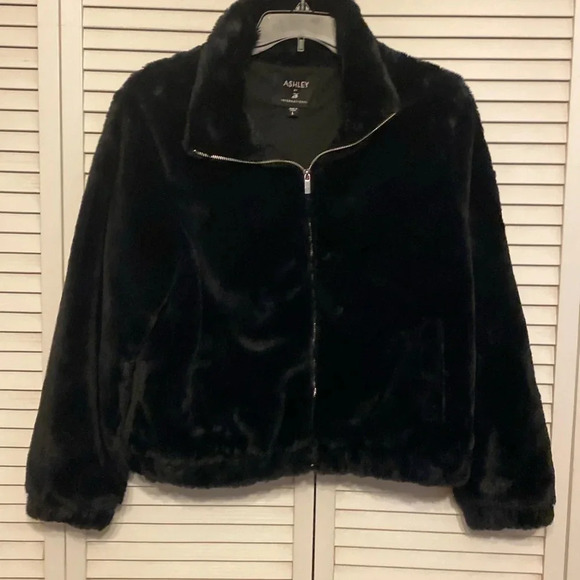 Ashley 26 International Black Faux Fur Jacket Size L - Picture 1 of 8